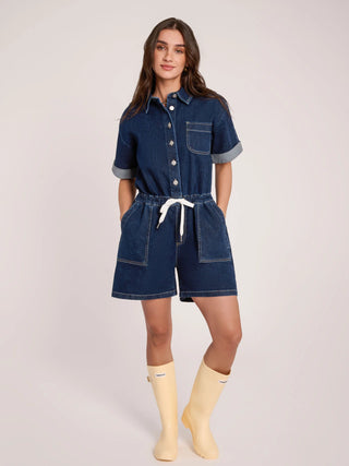 Yoga Denim Botanical (Dark) Blue Romper