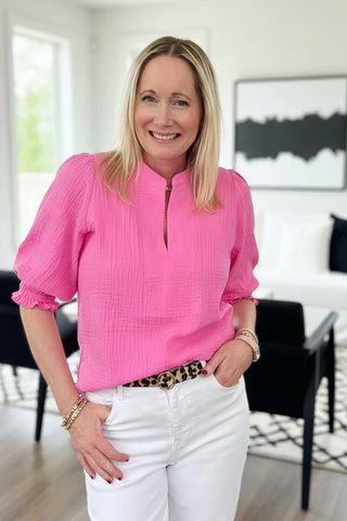Dotty Pink Cotton Gauze Blouse