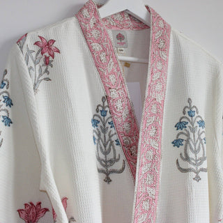 Aakriti Hand Printed Waffle Robe in Pink