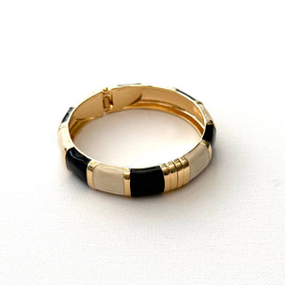 Black & Ivory Enamel Hinged Cuff