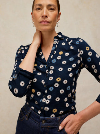 White Stuff Annie Jersey Shirt in Navy Print