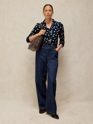 White Stuff Annie Jersey Shirt in Navy Print
