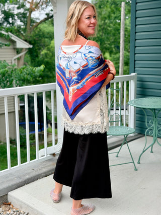 Lyla + Luxe Red and Navy Square Silky Scarf
