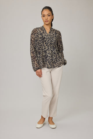 Pistache Georgette Leopard Blouse / Tank Set