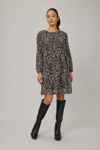 Pistache Georgette Leopard Plisse Dress