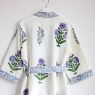 Aakriti Hand Printed Waffle Robe in Violet