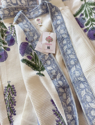 Aakriti Hand Printed Waffle Robe in Violet
