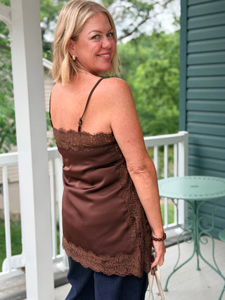 Lyla + Luxe Lace Cami Top in Chocolate