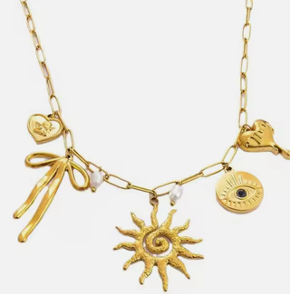 Hoopla Stye Gold Icons Charm Necklace