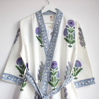 Aakriti Hand Printed Waffle Robe in Violet