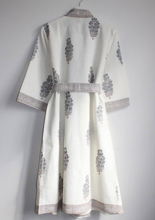 Aakriti Hand Printed Waffle Robe in Grey Block