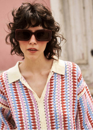 FRNCH Missy Crochet Polo Top