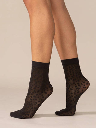 Rachel Sheer Socks: Black Leopard