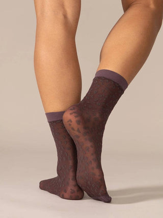 Rachel Sheer Socks: Plum Leopard