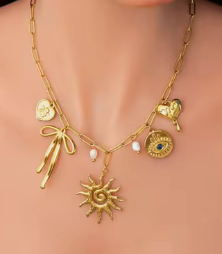 Hoopla Stye Gold Icons Charm Necklace