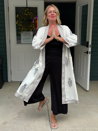 Aakriti Hand Printed Waffle Robe in Grey
