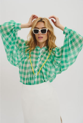 Lele de Baltzac Edith Blouse in Emerald Check