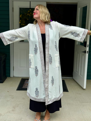 Aakriti Hand Printed Waffle Robe in Grey