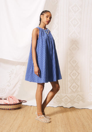 FRNCH Angela Electric Blue Striped Swing Dress