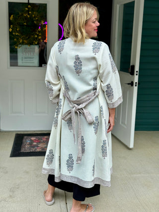 Aakriti Hand Printed Waffle Robe in Grey