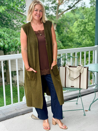Echo Verde Duster Vest in Loden Green