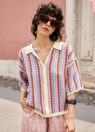 FRNCH Missy Crochet Polo Top