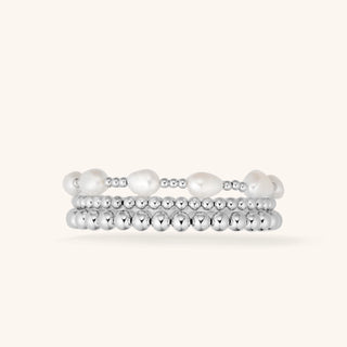 Victoria Emerson Stretch Silver & Pearl Arm Stack