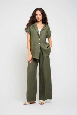 Pistache High Waisted Linen Pant