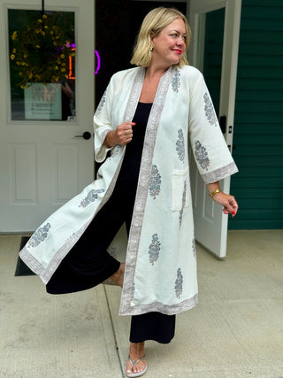 Aakriti Hand Printed Waffle Robe in Grey