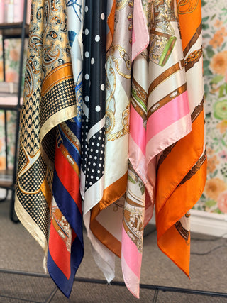 Lyla + Luxe Orange and Brown Square Silky Scarf