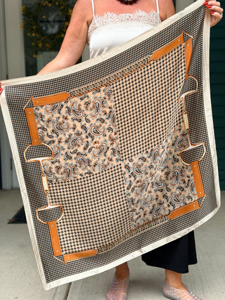 Lyla + Luxe Cream Paisley Square Silky Scarf