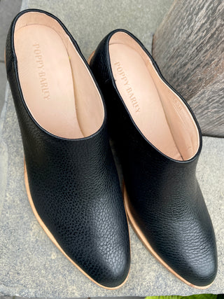 Poppy Barley Leather Heeled Mule in Black