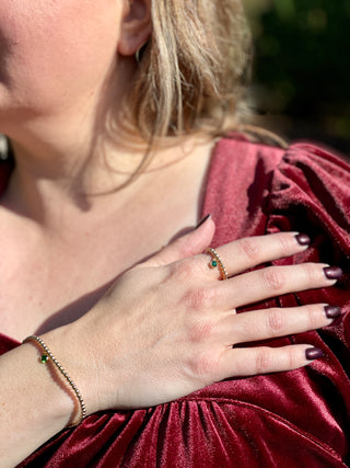 14kt Gold Bracelet with Red Crystal Drop