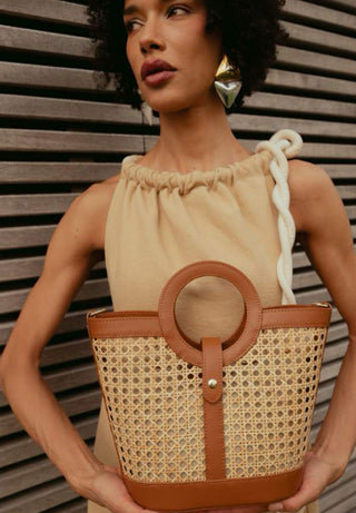 Mathilde Ventura Structured Raffia & Leather Bag