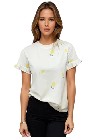 Priv Elodie Lemon Ruffle Cuff Tee