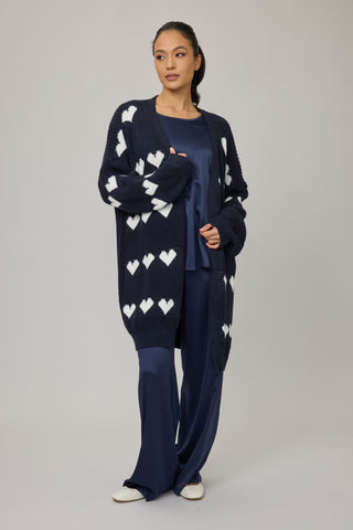 Pistache Navy Heart Knit Cardi