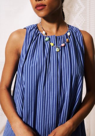 FRNCH Angela Electric Blue Striped Swing Dress