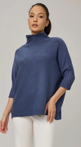 Pistache Denim Blue Rib Funnel Neck
