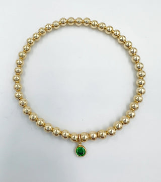 14kt Gold Bracelet with Green Crystal Drop