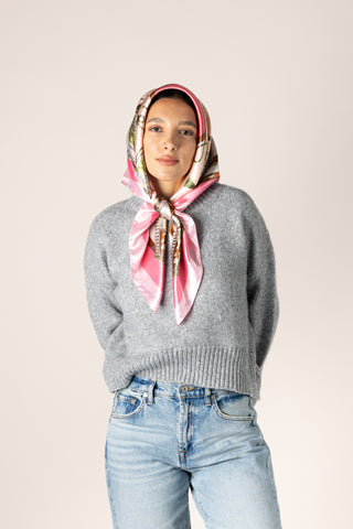 Lyla + Luxe Pink and Green Square Silky Scarf