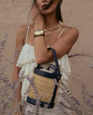 Mathilde Carmessi Raffia & Leather Cylinder Bag