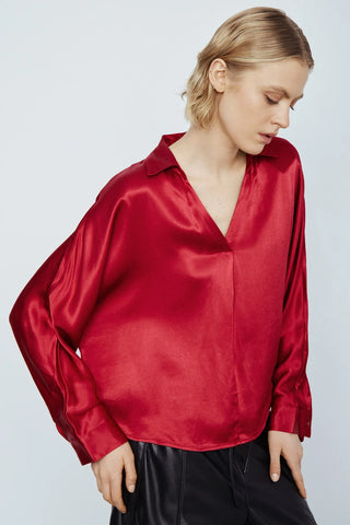 Melissa Nepton Heli Deep Red Satin Blouse