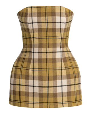 Hilary MacMillan Olive Oil Plaid Strapless Top