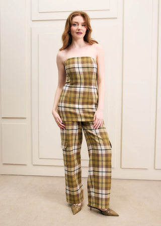 Hilary MacMillan Olive Oil Plaid Cargo Pant