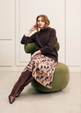 Hilary MacMillan Brown Cable Knit Sweater