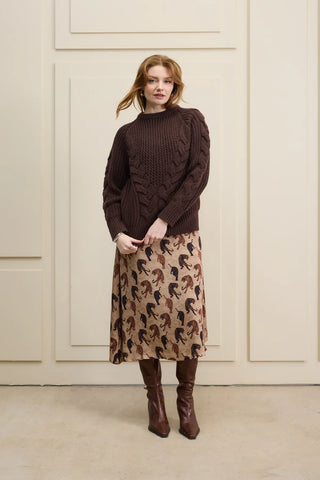 Hilary MacMillan Brown Cable Knit Sweater