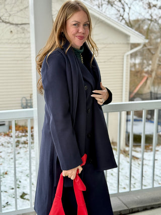 Hilary MacMillan Navy Peacoat with Scarf