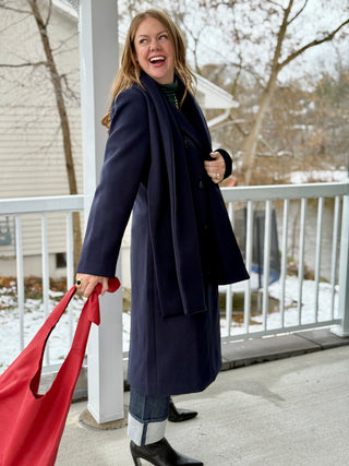 Hilary MacMillan Navy Peacoat with Scarf