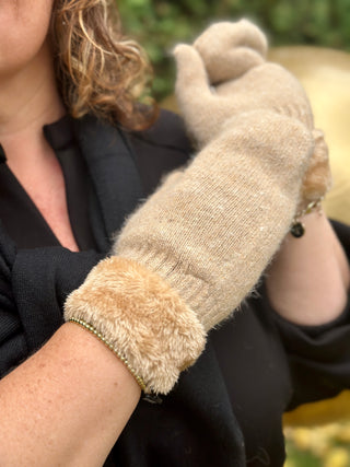 Lyla + Luxe Tan Sherpa Lined Mittens