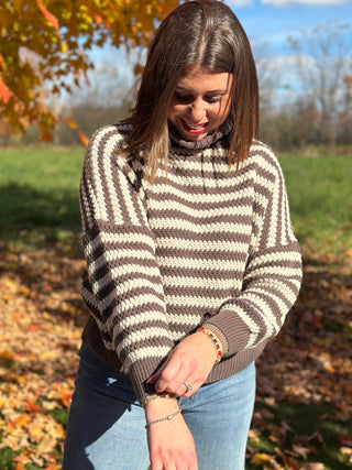 Pistache Striped Cowl Sweater